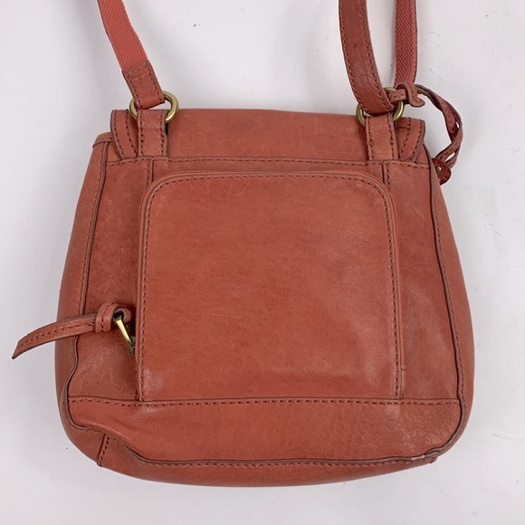 Fossil Leather Crossbody Bag Brass Turnkey and key charm Adjustable Rust Orange - Picture 3 of 16